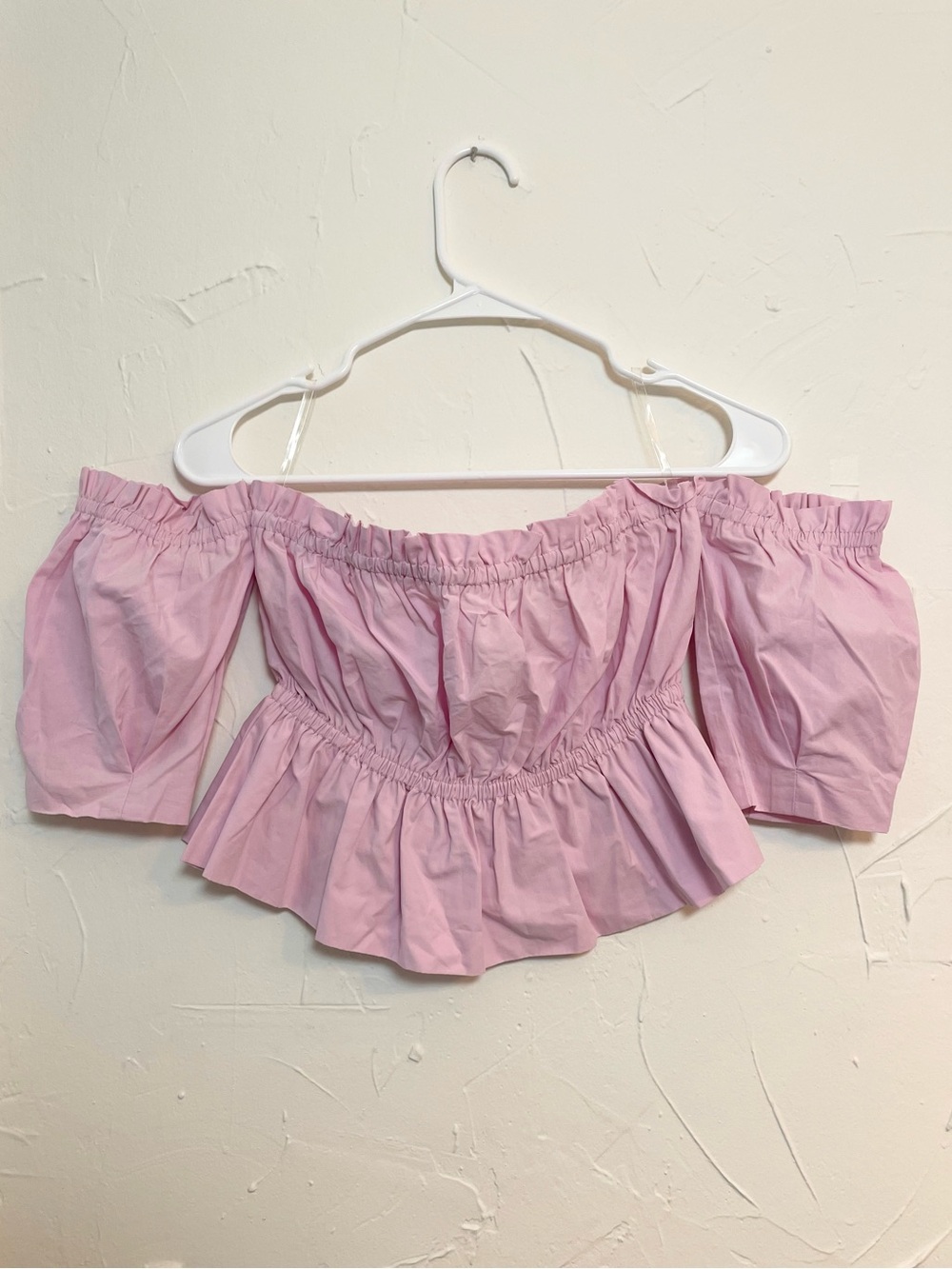Off-Shoulder Pink Puff Sleeve Crop Top | 100% Cotton | Cottagecore | Size Small